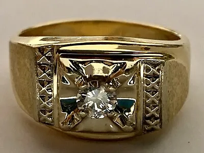 Men Diamond Ring Solid 14k Gold Vintage Ring Yellow And White Gold  Estate • $895