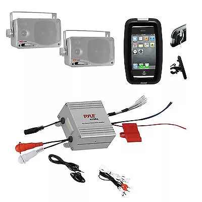 Marine Outdoor Use Boat Bike Pair Of Silver Box Speakers 2CH Power Amplifier • $129.49