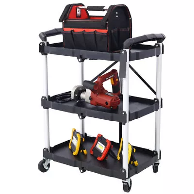 3 Layers Folding Cart Collapsible Service Cart Metal Portable Pack-N-Roll Cart • $66.99