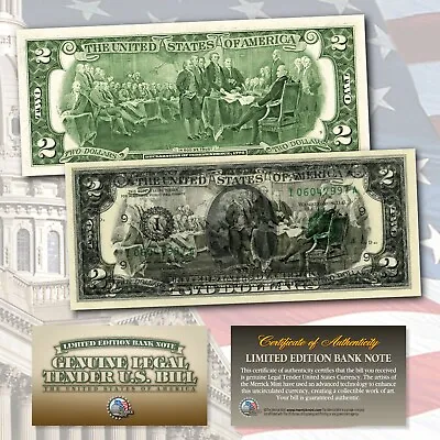 FULL BACK To FACE OFFSET COLORIZED PRINTING ERROR OVERPRINT $2 Genuine US Bill  • $15.95