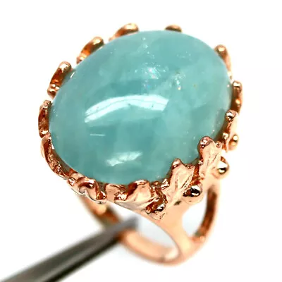 Gemstone 17 X 23 MM. Aqua Blue Aquamarine Jewelry Ring 925 Silver Size 7.25 • $299