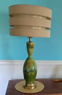 Mid-Century GREEN DRIP GLAZE Genie Style Table Lamp Ceramic Rare • $249