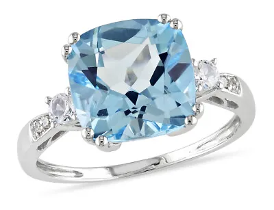 5.65 Carat (ctw) Blue Topaz And White Sapphire  Ring In 10K White Gold • $369