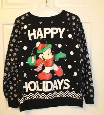 £11.92 • Buy Disney Mickey Mouse Sweatshirt XXL Happy Holidays Snowflakes Glitter Snowball