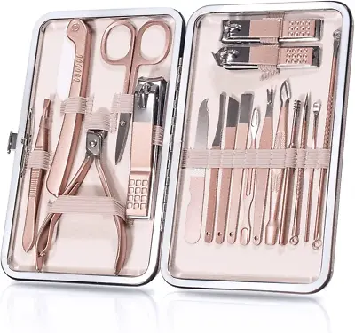 OWill Manicure Set 18pcs Nail Clippers Pedicure Kit With PU Leather Case Nail • £10.98