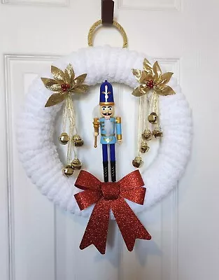 Nutcracker White Wreath With Red Bow And Good Bells Homemade HH • $24.98