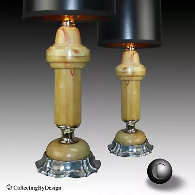 PAIR Marbled Tenite Bakelite Art Deco Lamps C.1937  RESTORED • $581.25