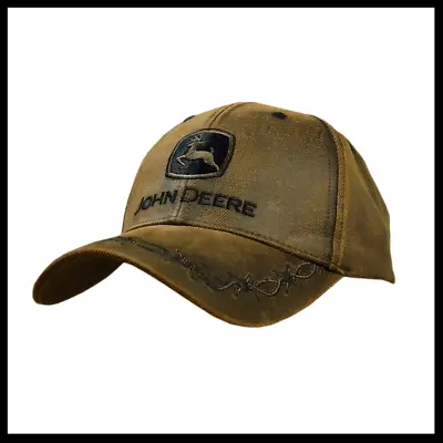 John Deere Logo Unisex Oilskin Adjustable Peak Cap Hat Brown LP41549 - One Size • $29.95