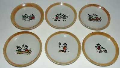 NM! DISNEY 1930's 6 PIECE  MICKEY MOUSE CHINA TEA SET LG. 3 3/4 DIAMETER SAUCERS • $39.99