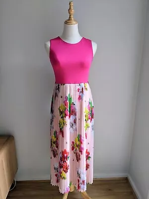 $55 • Buy Ted Baker Pink Floral Pleated Midi Woman's Dress Size 12 