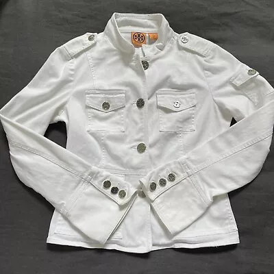 Tory Burch White Epaulet Jacket Sz 6 Small So Cute! • $14.99