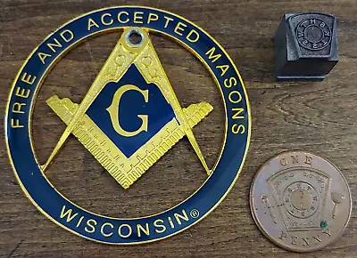 VTG Wisconsin Free & Accepted Masons Masonic Emblem Penny Coin And Stamp Lot • $19.99