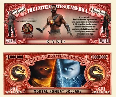 Mortal Kombat Kano Collectible Pack Of 5 Funny Money Novelty Million Dollar Bill • $5.98