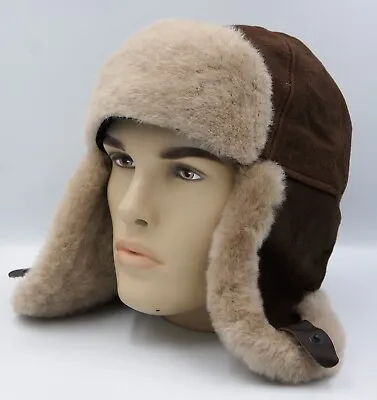 100% Sheepskin Shearling Leather Hat Trapper Ushanka Hunting M-3XL ESPRESSO/TEAK • $29