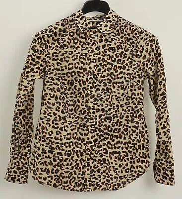 New 79$ 1901 Women's XS Long Sleeve Beige Leopard Cotton Voile Button Up Blouse • $17.99