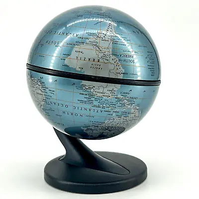 Vtg Replogle Crystal Marquise Mini Desk Globe 5x4 Metallic Grey 2001 Black GIFT! • $34.20