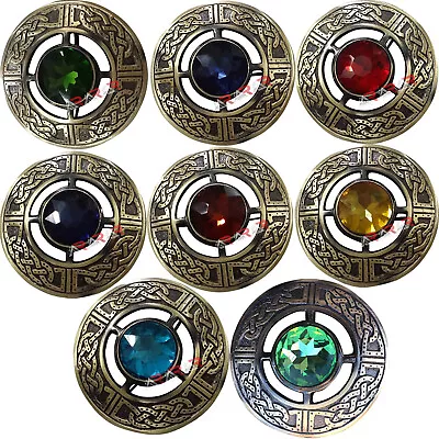 Scottish Brooch Antique Celtic Kilt Fly Plaid Brooches Multi Color Stones 3  AAR • $10.99