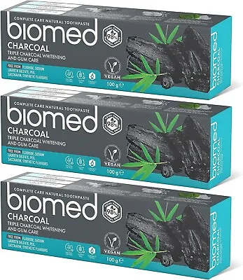 Biomed Charcoal Natural Toothpaste For Triple Whitening And Gum Care 100g Pack3 • £9.20