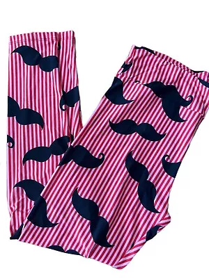 Tc Lularoe Leggings Mustache Vertical Pink & Red Stripes Fits 12/18 Rare • $27