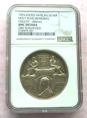 Vatican 1925 Holy Year Memorial NGC 40mm Silver Coin MedalUNC • $220.50