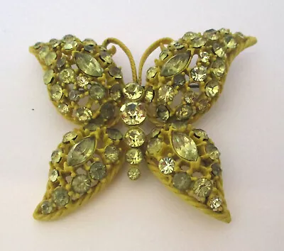 Vintage Yellow Enamel/Rhinestone Butterfly Brooch • $2.99