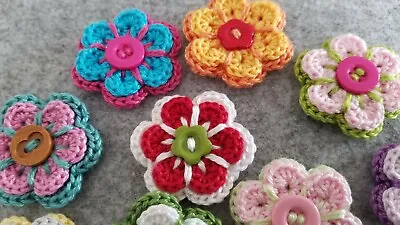 Crochet Double Leaf Flowers Various Colours In Petra Cotton • £1.25