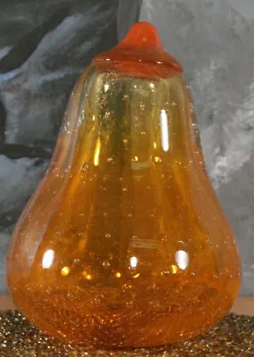 Vintage Glass Pear Blown Paperweight Orange Bubbles Grannycore Farmhouse Cottage • $13.99