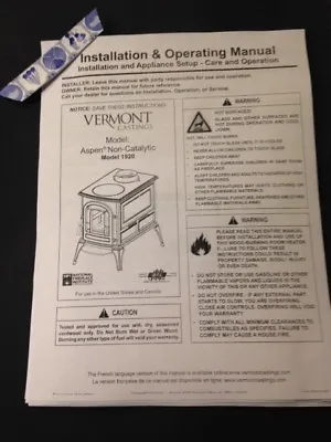  Vermont Castings Aspen 1920  Wood Stove Manual Operation Installation • $11.95