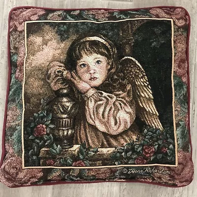 Vtg Little Girl Angel Blue Eyes Tapestry Pillow Donna Richardson   17” X 17” • $19.99