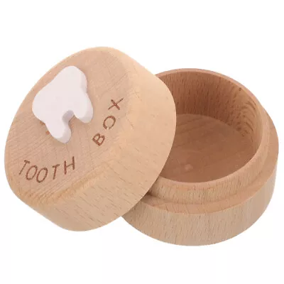  Wood Tooth Box Baby Tooth Storage Container Round Wood Changing Teeth Box With • £8.69