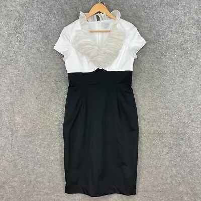 Queenspark Womens Dress Size 8 Black White Frilly Short Sleeve Shift 11219 • $17.56