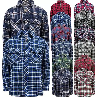 New Men Sherpa Lined Diamond Quilted Flannel Button Lumberjack Warm Winter Shirt • £16.99