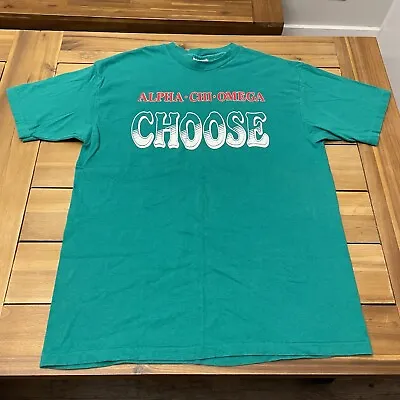 Vintage 90s Alpha Chi Omega AXO Sorority Single Stitch Shirt XL USA Green • $22.49