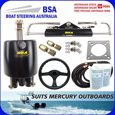 Outboard Boat Hydraulic Black Steering Wheel Kit Mercury Up To 150HP 409KG Force • $803.61