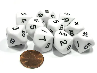 Set Of 10 D10 10-Sided 16mm Opaque Dice - White With Black Numbers • $7.53