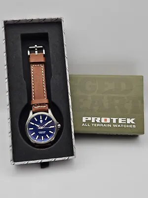 Protek Tritium Dial Titanium Field Series Quartz Blue Dial Leather Strap 3003 • $399