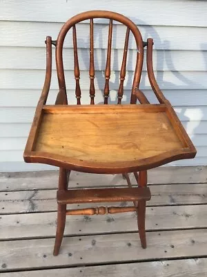 Safespread Vintage Wooden Highchair With Tray Infant Wood Seat High Chair  • $60