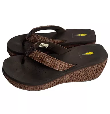 VOLATILE Mini Thong Wedge Sandal Women’s 10 Brown Flip Flop Chunky • $29.99