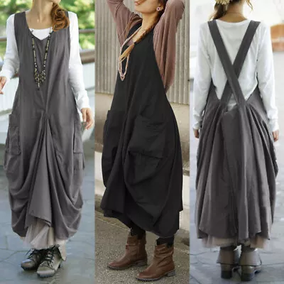 UK STOCK Women Oversize Sleeveless Back Cross Casual Loose Long Shirt Dress Plus • £16.13