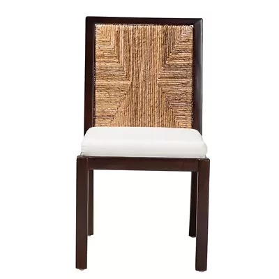 Baxton Studio Joana Dark Brown Mahogany Wood And Abaca Dining Side Chair • $191.89