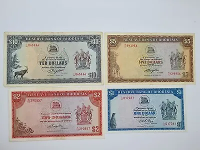 RESERVE BANK OF RHODESIA BANKNOTES SET X 4 ($1 $2 $5 & $10) • £50