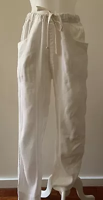 BASSIKE Ivory Linen Blend Elastic Waist Drawstring Pant With Pockets Size S (1) • $59