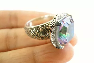 Mystic Topaz Solitaire Cubic Zircon 925 Sterling Silver Ring Size 7.25 8 9.25 • $99