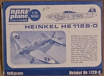 $20 • Buy HEINKEL HE 112B-0; Rare Planes Vacuforms; 1:72 Scale; 1970's