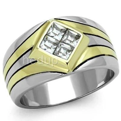 $29.99 • Buy 14K GOLD EP 1.0CT MENS DIAMOND SIMULATED 2T DRESS RING Sz 8 Or Q Other Sizes Ava