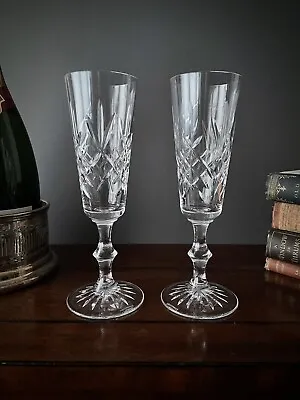 Pair Of Edinburgh Crystal Champagne Flutes | Lomond Pattern |  193mm Tall • £34.99