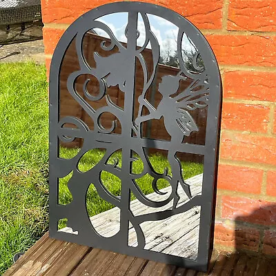 Fairy In Window Silhouette Garden Mirror Wall Mounted Black Metal Arch Decor Art • £36