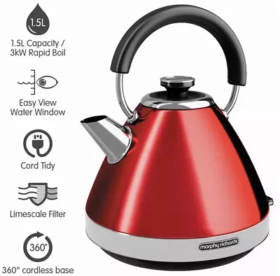 £39.99 • Buy Morphy Richards Venture 1.5L Pyramid Kettle Red 100133 6 Cup GRADED