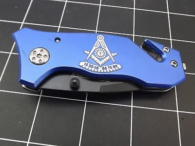 New Masonic Mason Locking Folding Blade Blue Pocket Knife Emergency Knife  • $15.95