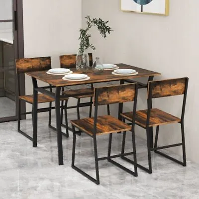 5SET Industrial Smoked Oak Dining Table And 4 Chairs Kitchen Diner Itzcominghome • £159.99